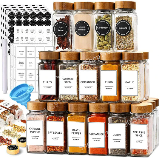 Bamboo Lid Glass Spice Jars